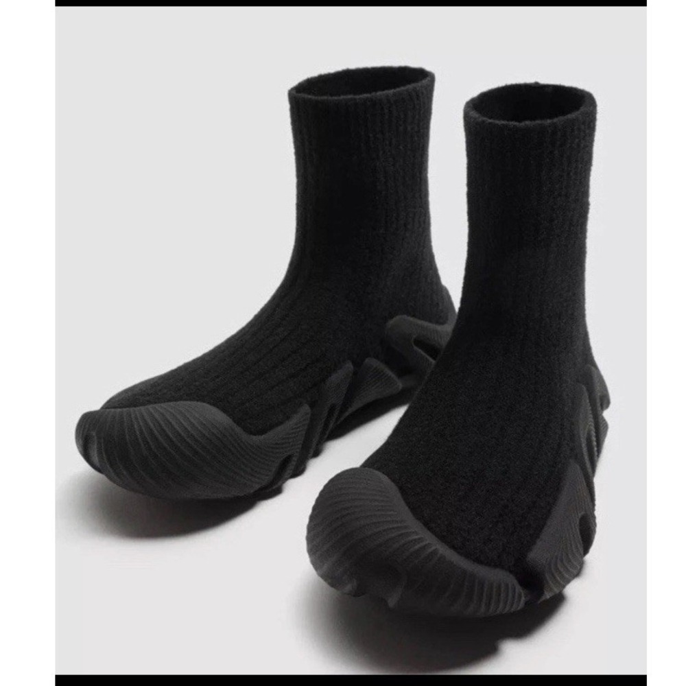 Zara Black Knit High Top Sock Slip-On Men's Athletic Sneakers Rubber Sole